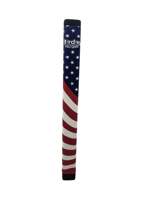 Birdie Golf Grips Freedom PG1 putter grip featuring a red, white, and blue American flag pattern with textured finish.